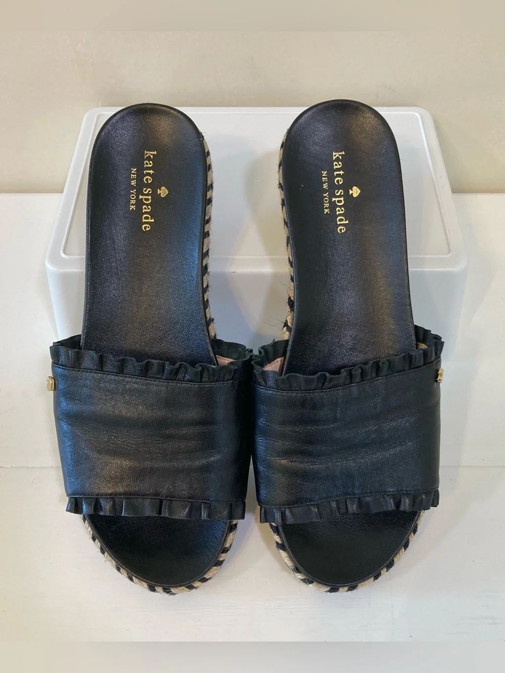 Kate Spade NY Zahara Womens Sz 8 Black Leather Slide Sandals